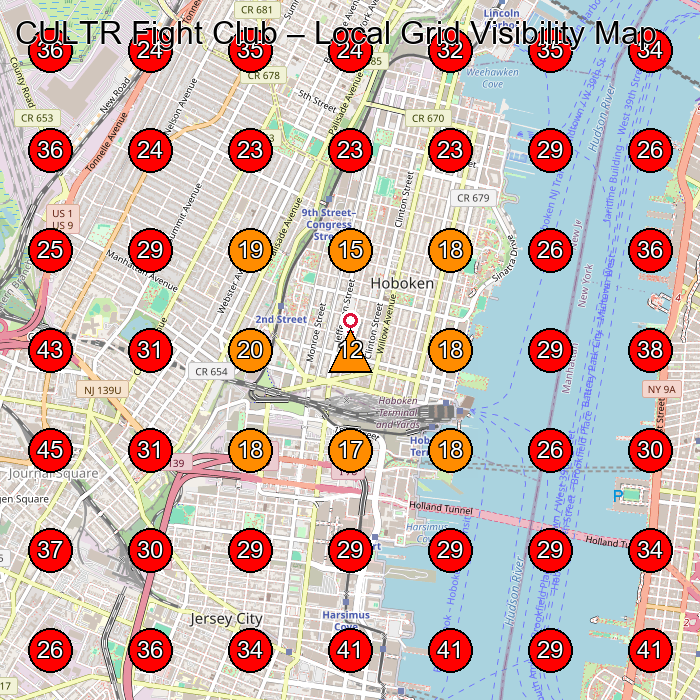 CULTR Fight Club GeoGrid visibility map for Martial Arts School in Hoboken
